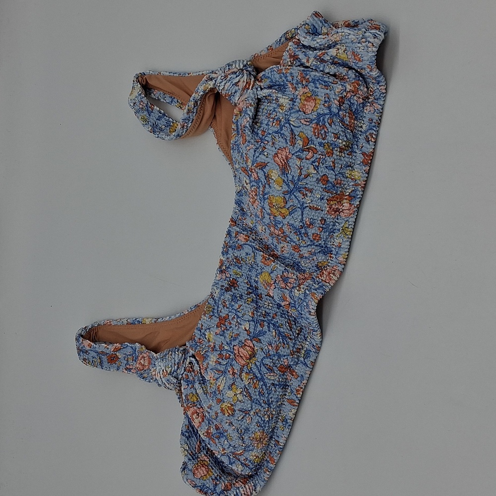 J. Crew Afternoon Floral Scrunchie Knotted Scoopneck Bikini Top Blue 3X